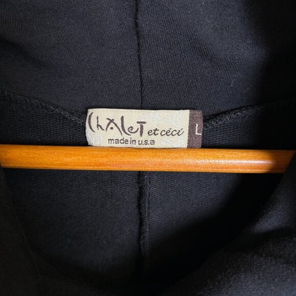 Chalet et ceci Dress Black Midi L Cowl Neck Sleeveless Pockets Lagom Minimalist - Picture 3 of 8